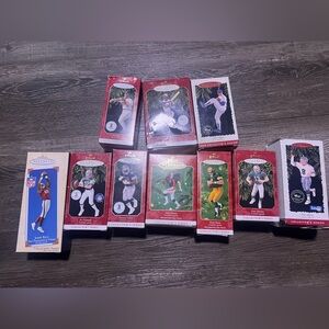 Lot of 10 keepsake hallmark football and baseball ornaments PLEASE READ DESCRIP.